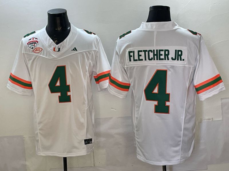 Men 2026 Miami Hurricanes #4 Fletcher jr White 3th generations Limited NCAA Jersey 0018